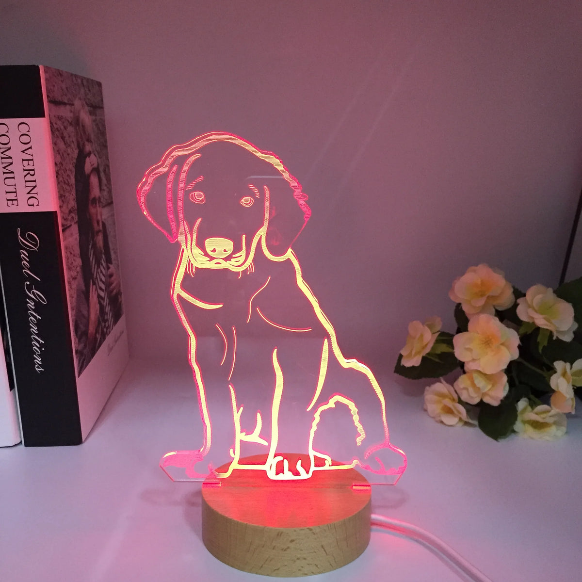 Lampe de Chevet 3D Chien en Bois - lampechevetdesign.com