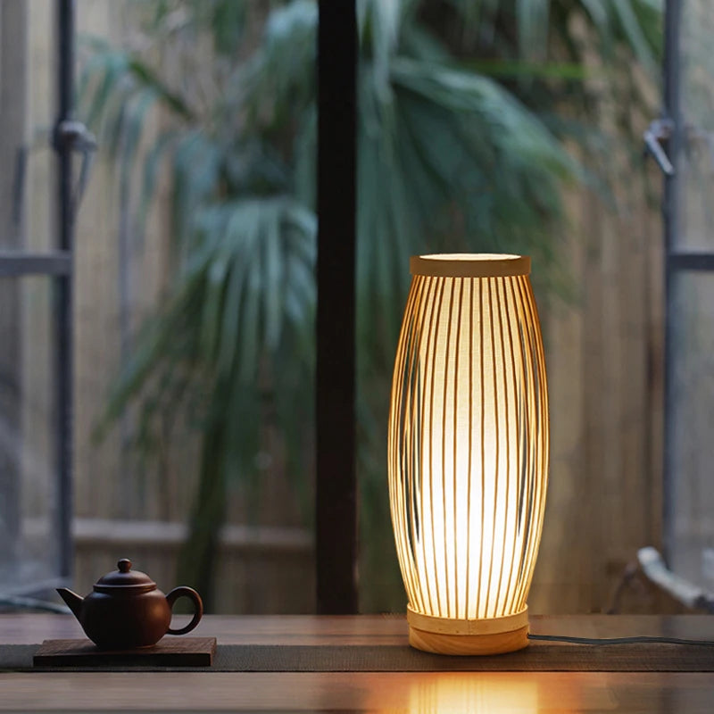 Lampe de Chevet Japonaise Zen en Bambou - lampechevetdesign.com