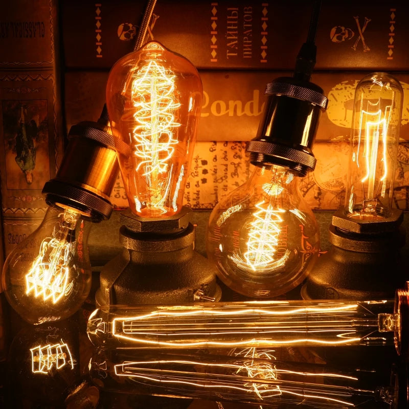 Retro Edison Bulb E27 220V 40W Light Bulb A60 ST58 ST64 T10 T45 T185 G80 G95 Filament Vintage Ampoule Incandescent Spiral Lamp - lampechevetdesign.com