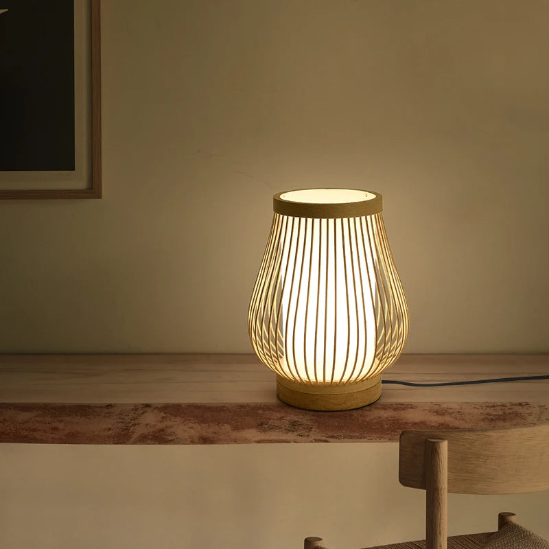 Lampe de Chevet Japonaise Zen en Bambou - lampechevetdesign.com