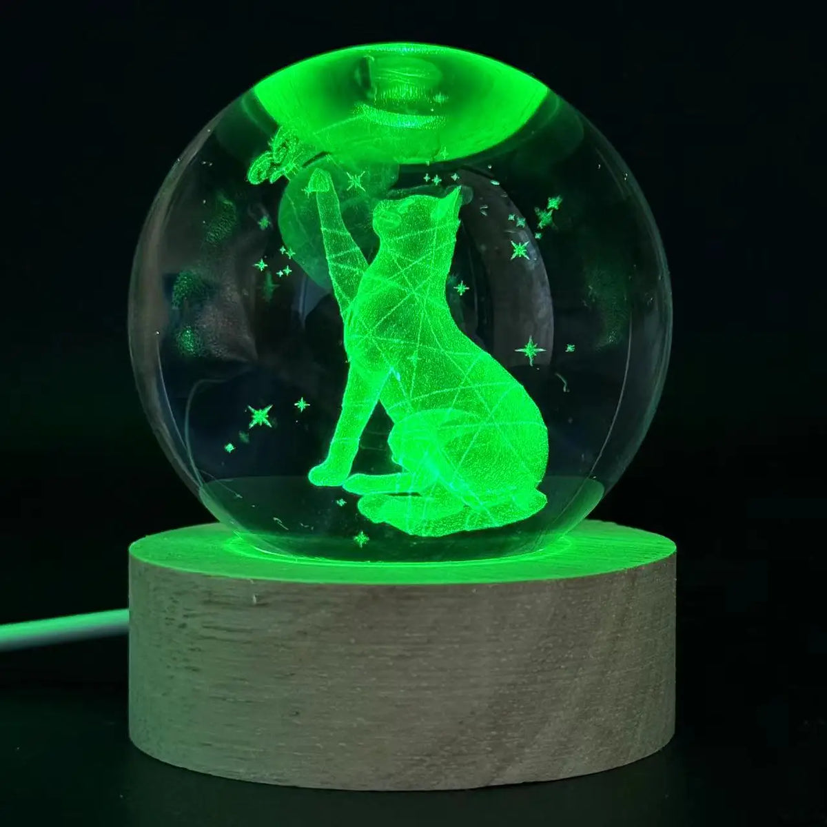 Lampe de chevet 3D Chat gravé au laser - lampechevetdesign.com