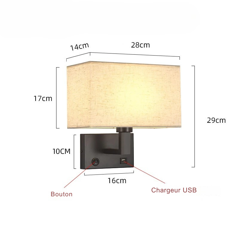 Lampe de chevet Murale avec Abat-Jour en Tissu - lampechevetdesign.com