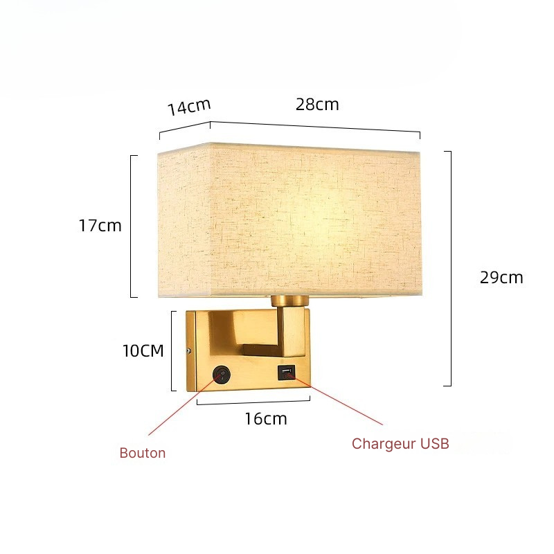 Lampe de chevet Murale avec Abat-Jour en Tissu - lampechevetdesign.com