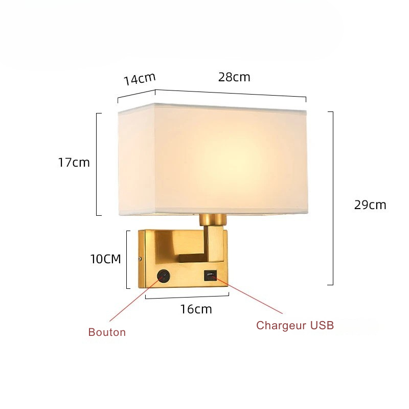 Lampe de chevet Murale avec Abat-Jour en Tissu - lampechevetdesign.com