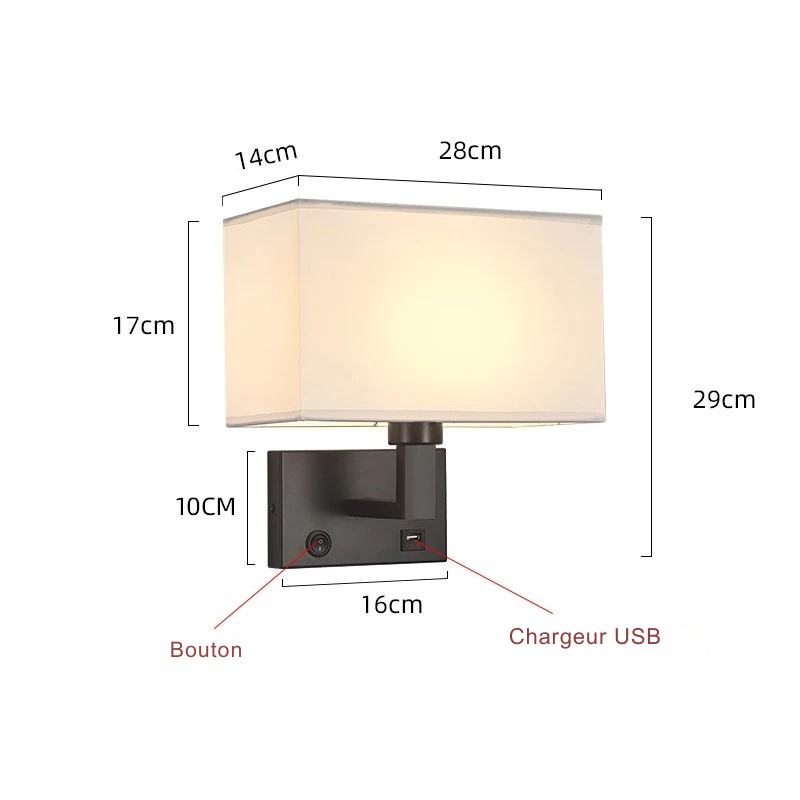 Lampe de chevet Murale avec Abat-Jour en Tissu - lampechevetdesign.com