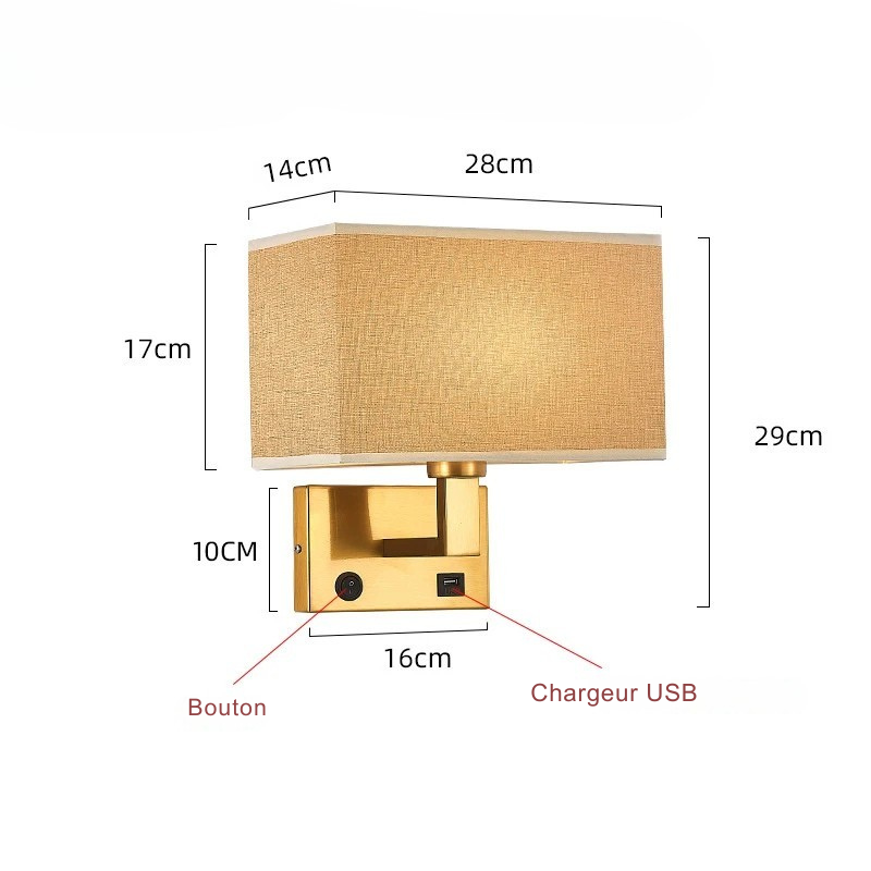 Lampe de chevet Murale avec Abat-Jour en Tissu - lampechevetdesign.com